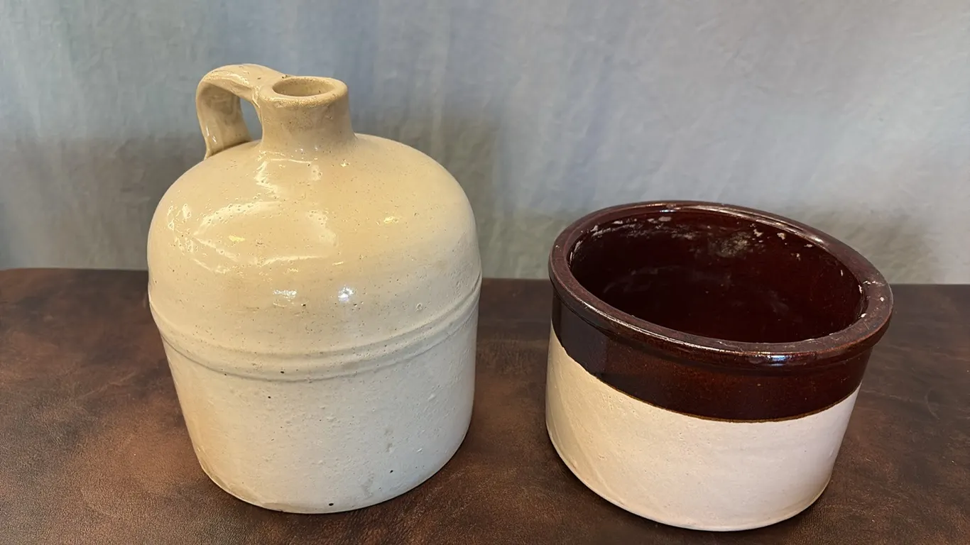 Stoneware Roseville Dish & Stoneware Jug
