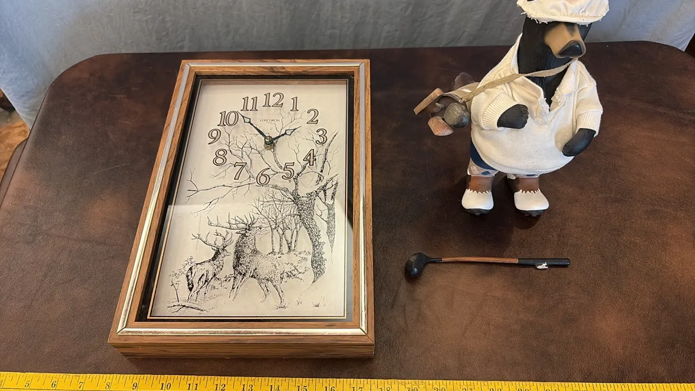 Deer Wall Clock & Bear Golf Statue