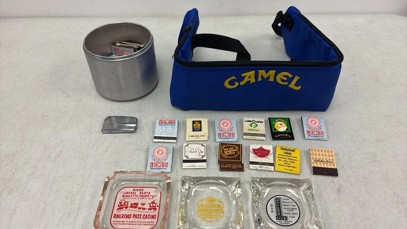 Advertising Matchbooks, Ashtrays & Camel Can Sling