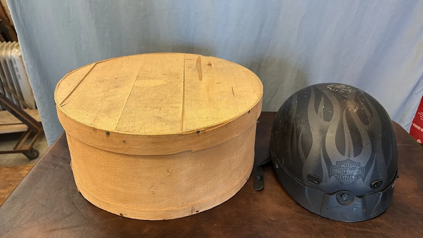 Wood Box w/ Harley Davidson Helmet