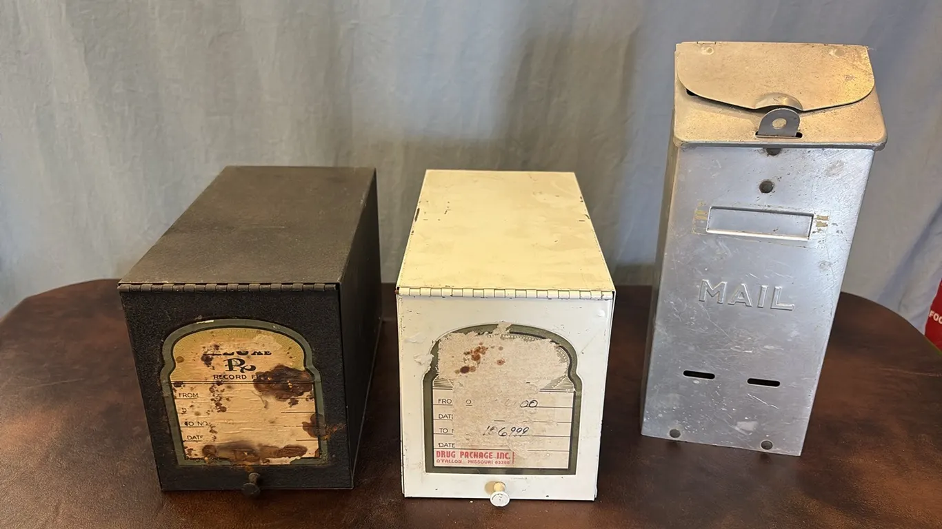 Vintage Metal Pharmacy Boxes & Mailbox