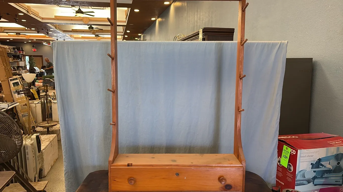 Wood Hanging Peg Rack w/ Drawer