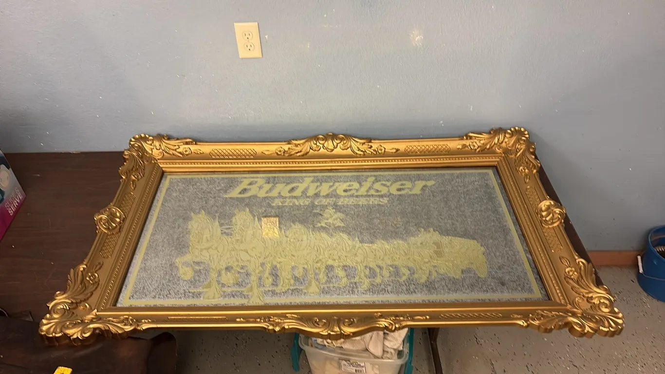 5ft Budweiser Clydesdales Gold Framed Bar Mirror