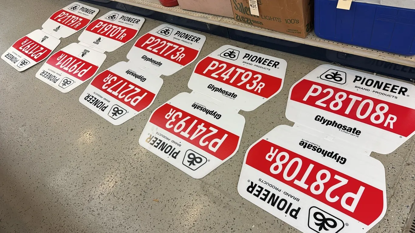 Pioneer seed corn signs