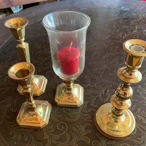 Brass Candlesticks and Hurricane Candle Holder by Baldwin