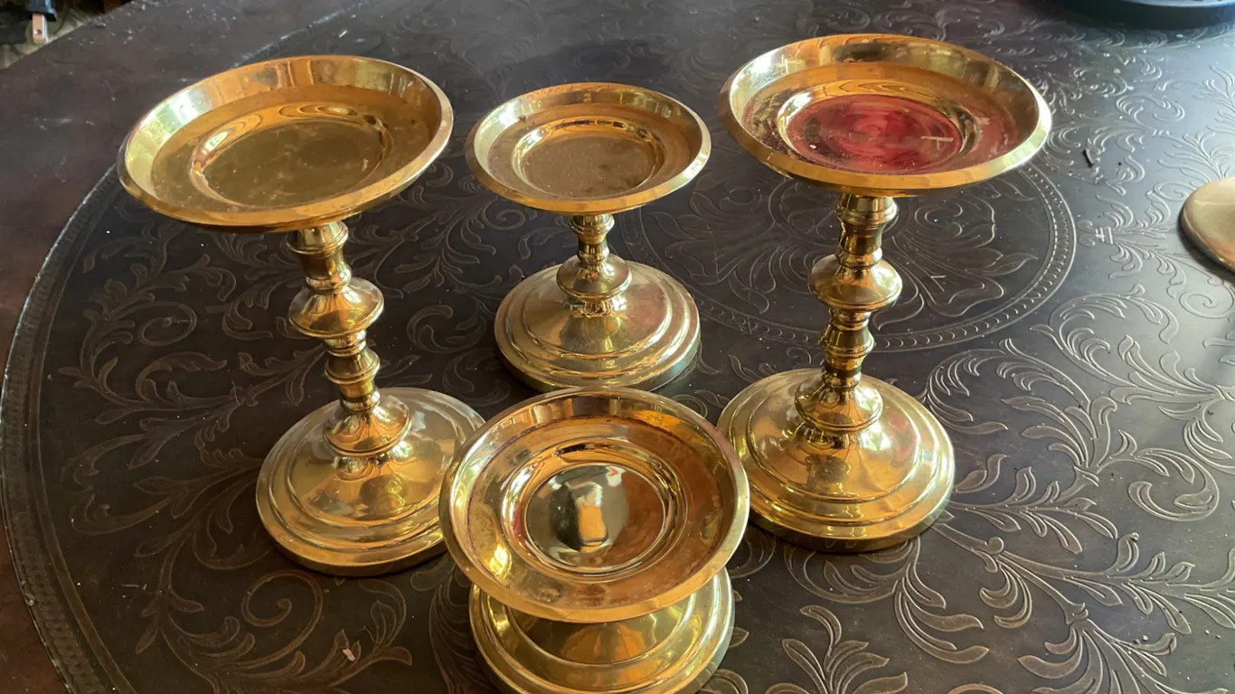 Four Brass Candle Holders, Likely Mid-20th Century