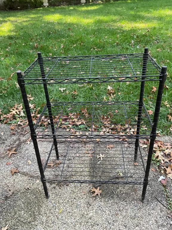 Black Metal Three-Tier Wire Storage Rack with Removable Grids