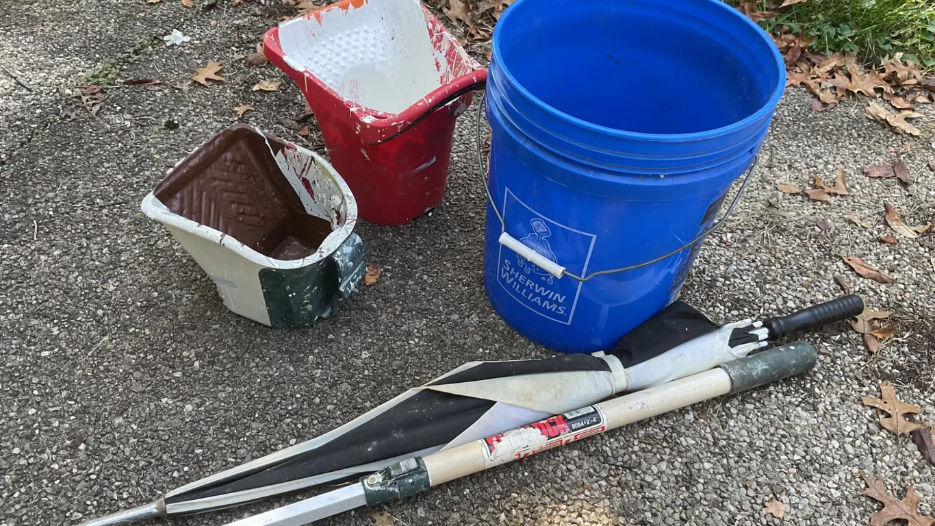 Used Painting Supplies, Including Wooster Extension Pole and Sherwin-Williams Bucket