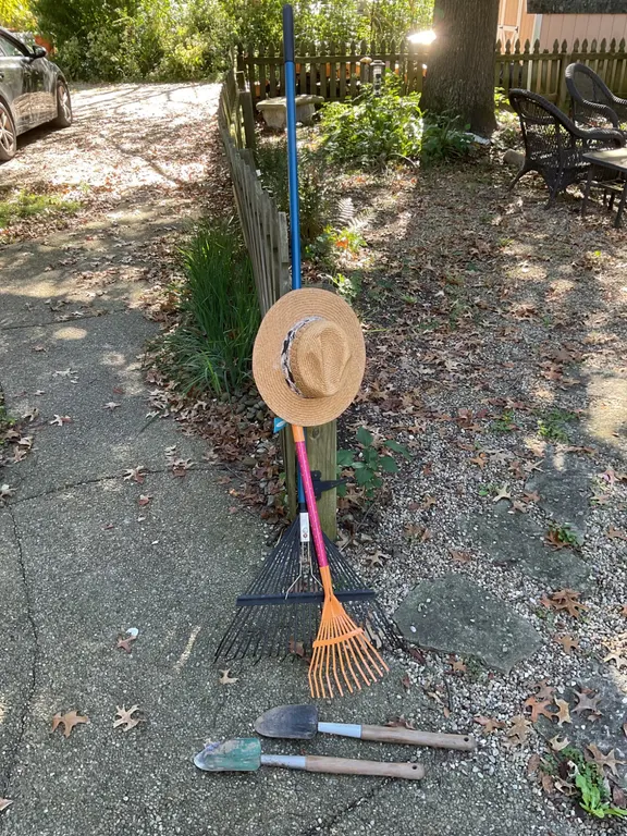 Garden Tools with Straw Hat, Mid to Late 20th Century