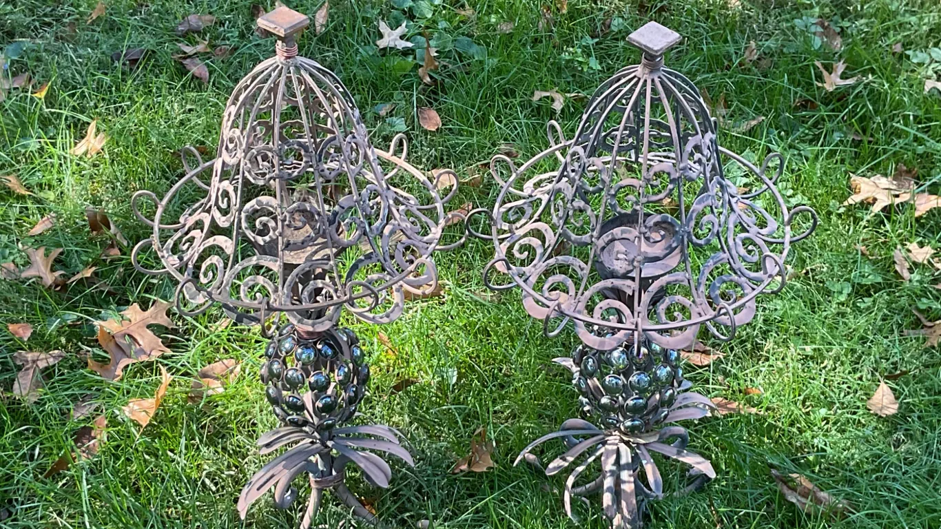 Decorative Metal Pineapple Candleholders with Glass Accents