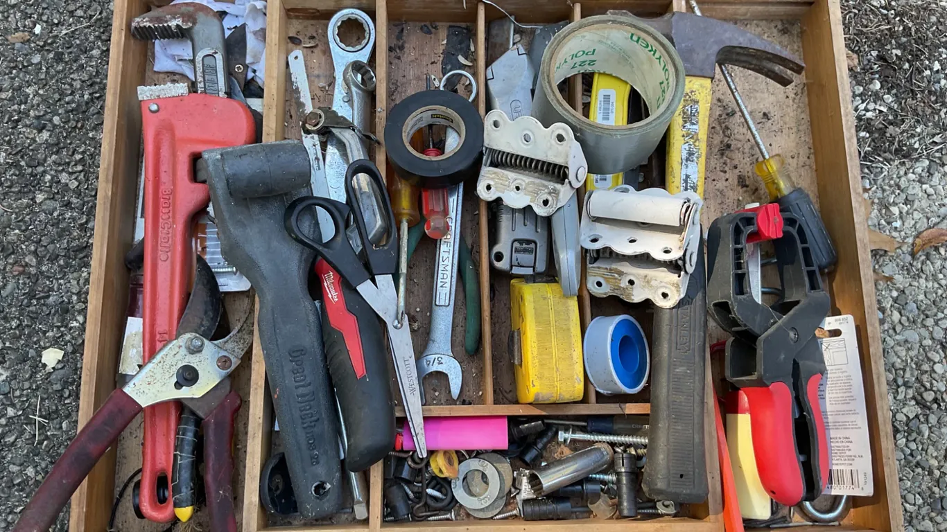Hand Tools in Wooden Organizer Tray