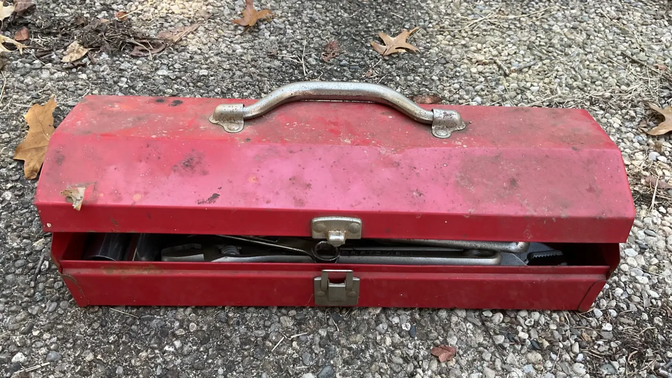 Red Metal Toolbox With Assorted Hand Tools, Mid-to-Late 20th Century