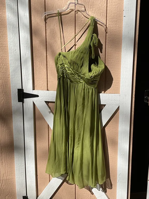Green One-Shoulder Jones New York Dress and Black JS Signature Jacket
