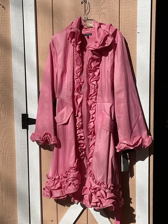 Pink Ruffled Coat by Samuel Dong and Black Sequined Bolero by Donna Ricco (2 Items, Size L)