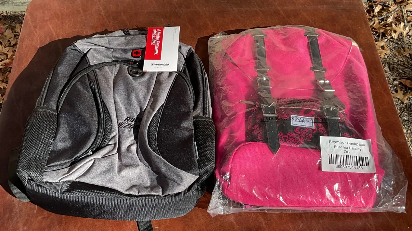 Two Backpacks: Spiga Seymour (Fuchsia Paisley) and Swissgear (Gray)