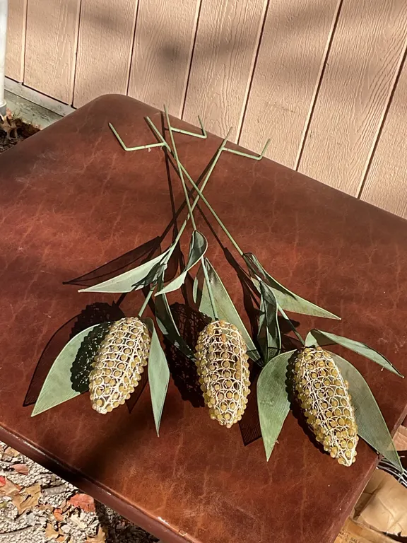 Ornamental Corn Stalks With Gold-Tone Glass Beads, Mid-20th Century
