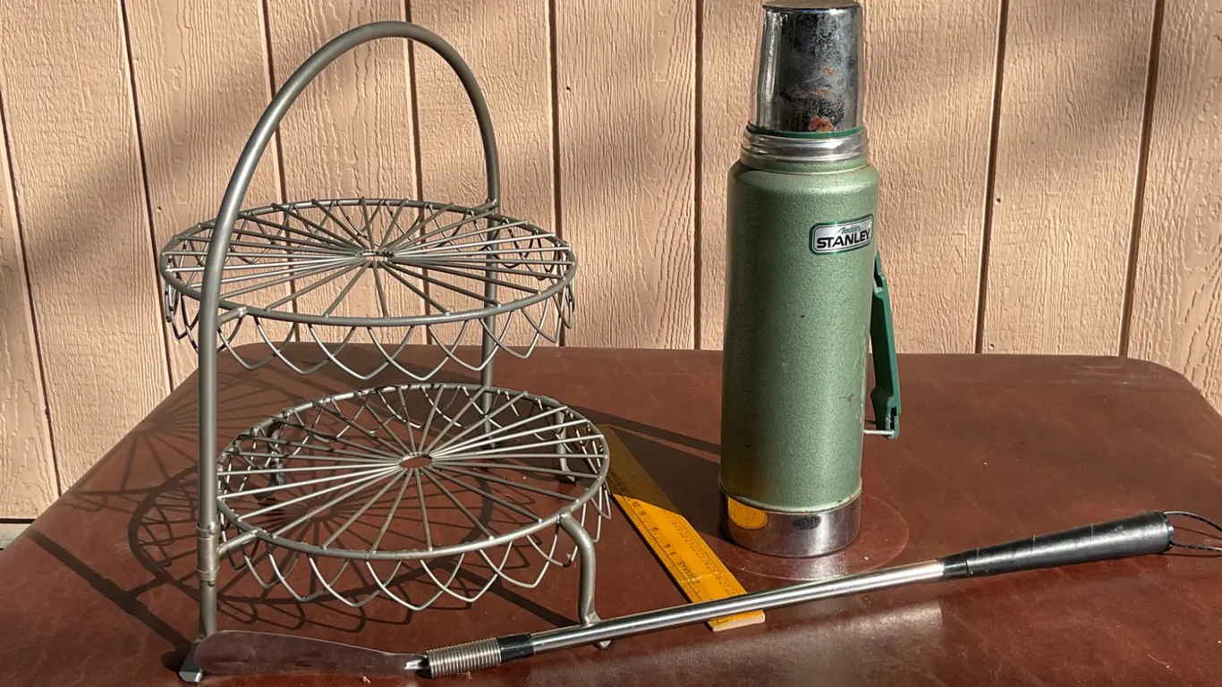 Stanley Thermos, Two-Tier Stand, and Metal Shoe Horn