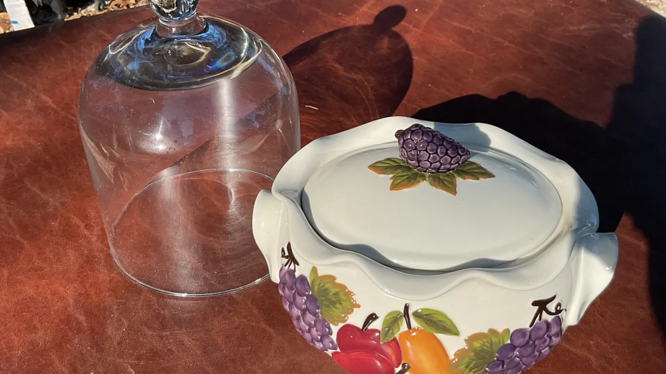 Southern Living at Home Ceramic Fruit Dish with Lid and Tall Glass Dome