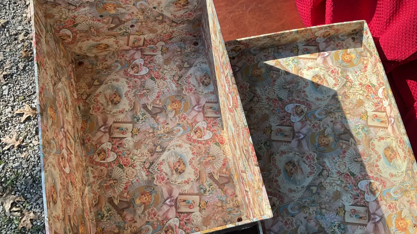 Set Including Leopard Print Pillow, Red Fabric, and Decorative Storage Box