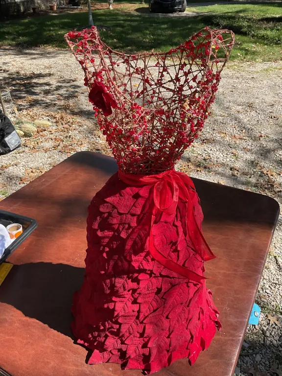 Handcrafted Red Wire and Fabric Dress Form Sculpture