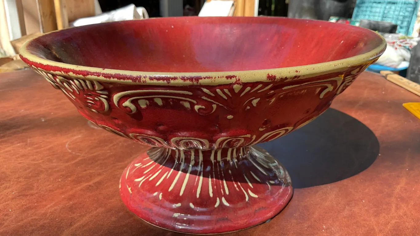 Better Homes Red and Yellow Decorative Pedestal Bowl