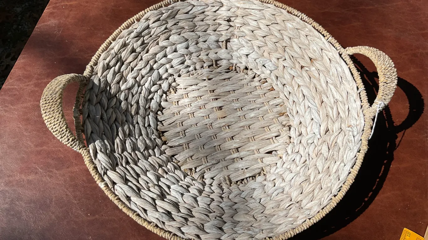 Handwoven Straw Basket With Dual Handles, Circular Design