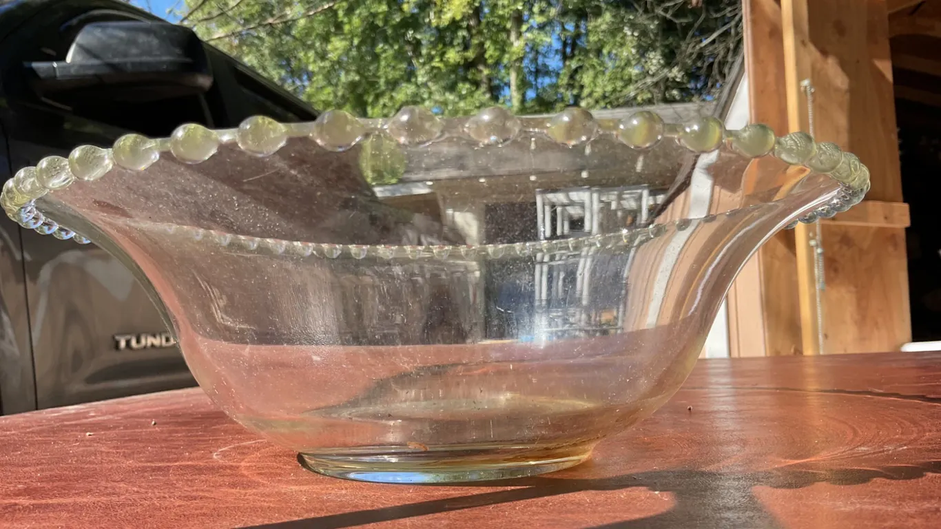 Clear Glass Bowl with Beaded Rim Design