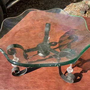 Wrought Iron Glass Serving Plate with Decorative Crystals