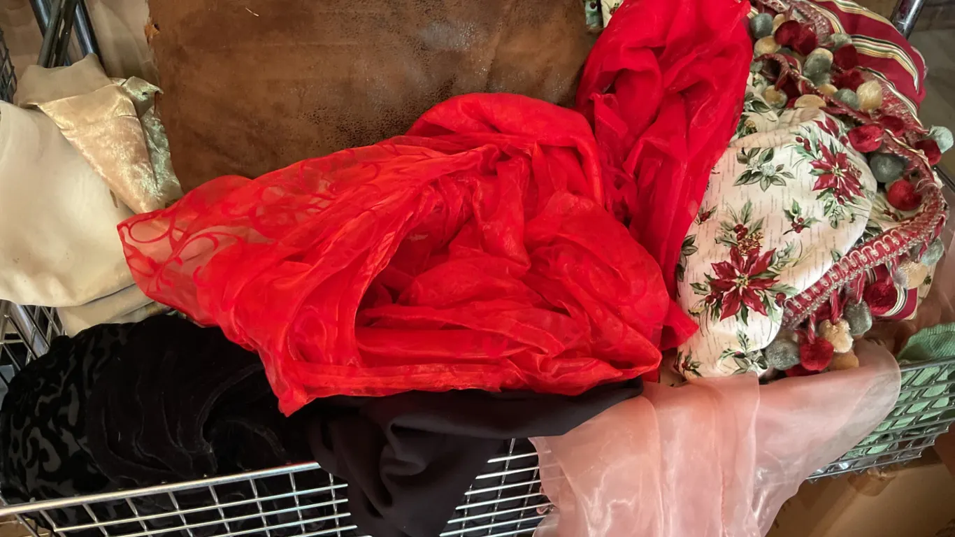 Textiles Lot with Pillow, Table Toppers, and Fabric Assorted Items