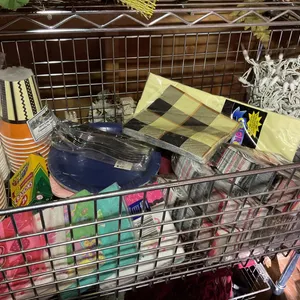 Party Supplies, Napkins, Crayons, Plates, and String Lights