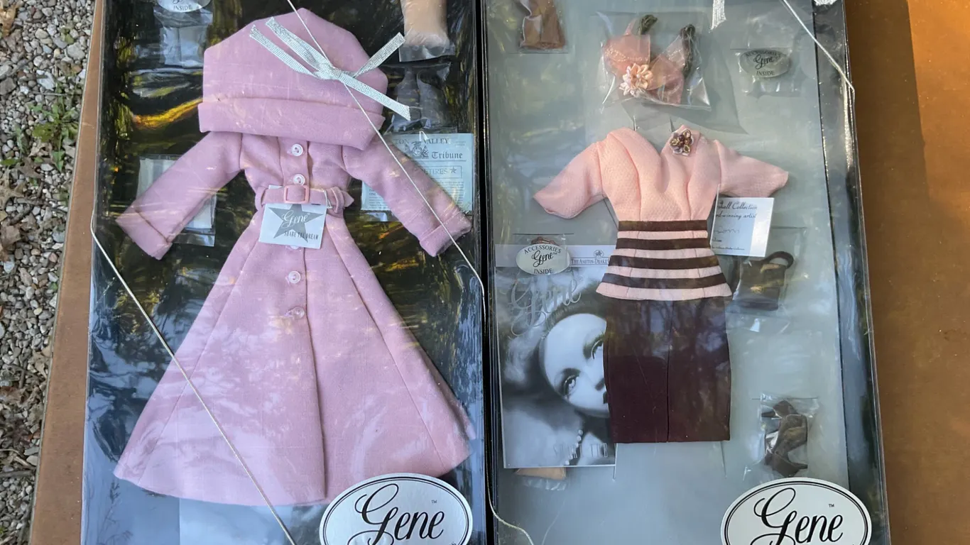 Gene Doll Outfit Set Including Pink Coat and Vintage-Inspired Outfit