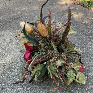 Decorative Faux Floral Arrangement in Metal Urn