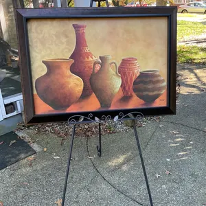 Framed Artwork of Clay Pottery with Metal Easel Stand