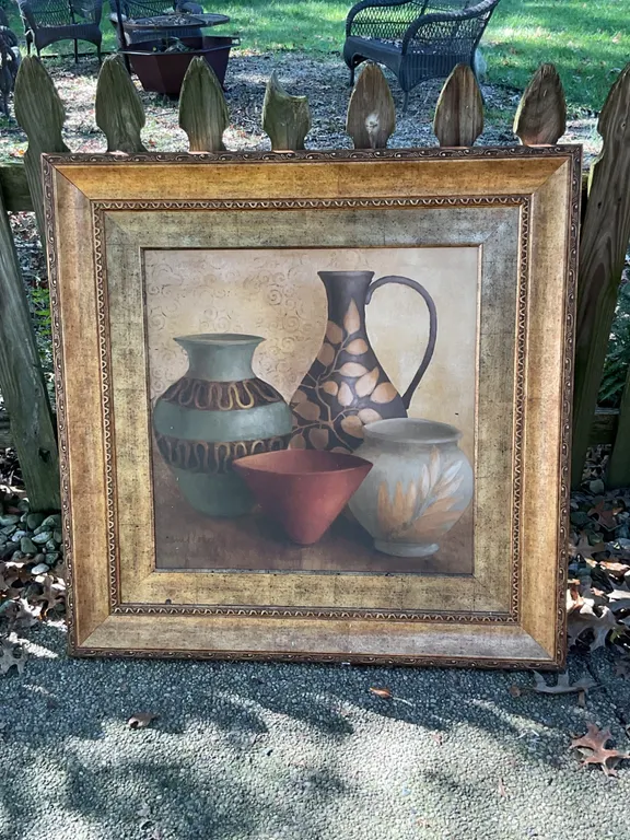 Framed Still Life Artwork of Vases, Signed by Artist