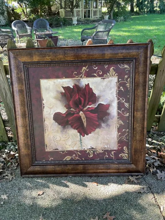 Framed Floral Artwork by Richard Henson Featuring a Red Flower