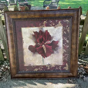 Framed Floral Artwork by Richard Henson Featuring a Red Flower