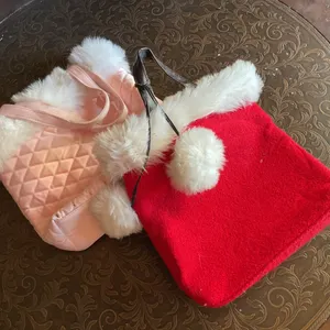 Fuzzy Themed Handbags, Red Felt and Pink Quilted Satin