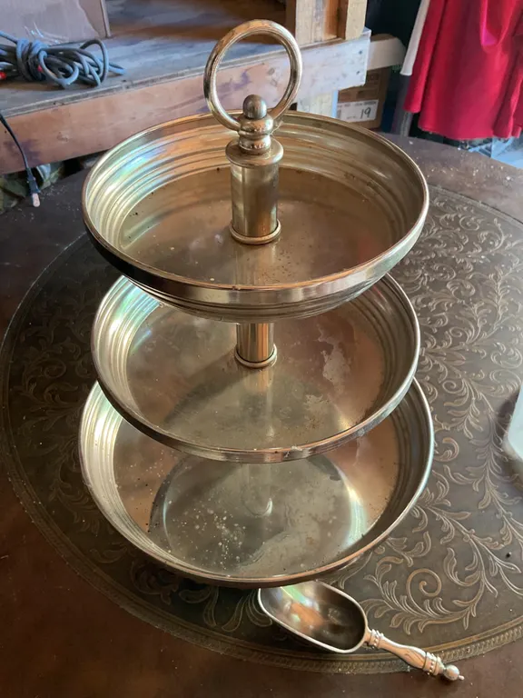 Three-Tier Polished Metal Dessert Stand With Serving Scoop