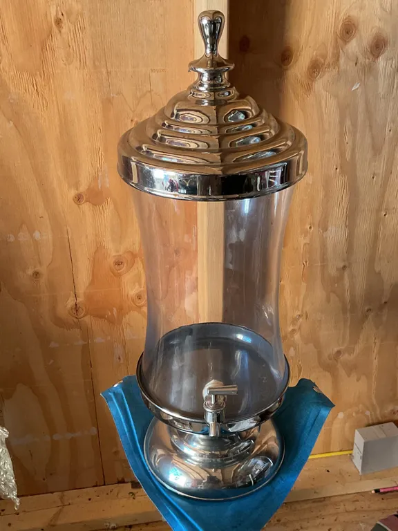 Large Metal and Glass Beverage Dispenser with Spout