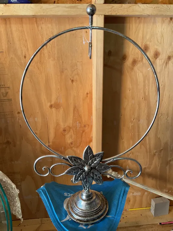 Silver Metal Decorative Display Stand with Floral Motif