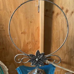 Silver Metal Decorative Display Stand with Floral Motif