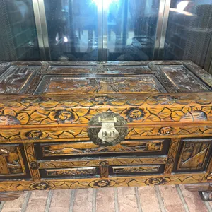 Very unusual, solid wood carved Asian chest