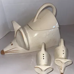 Vintage mouse cookie jar, salt and pepper shakers