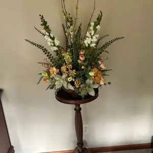 Plant Stand with Faux Flower Arrangement