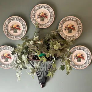 Wall Decor: Plates, and Metal Plant Holder w/ Faux Greenery