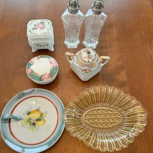 Salt & Pepper Shakers, Sugar Container, Glass Bowl, Dish