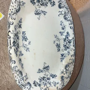 Alfred Meakin ROSALINE Oval Platter 16 3/4” Blue Floral 1890s Parisian Granite