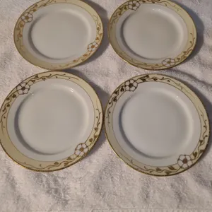 4 hand painted nippon gold floral plates