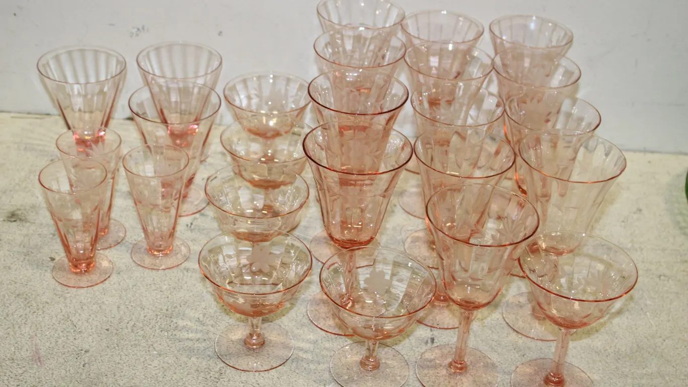 Pink Depression Glass Stemware