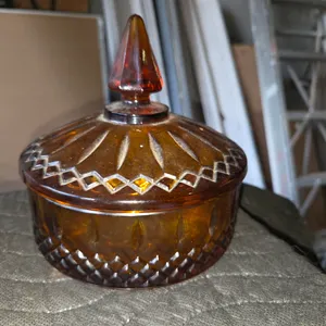 Indiana Glass Vintage Gold Glass Covered Candy Dish Princess Style Amber 6 inch